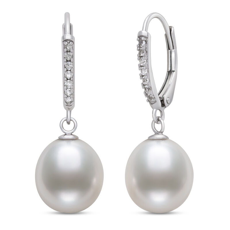 Freshwater Cultured Pearl &amp; White Topaz Earrings in Sterling Silver