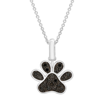 Reversible Paw Pendant with Black Diamond & Diamond Accents in Sterling Silver