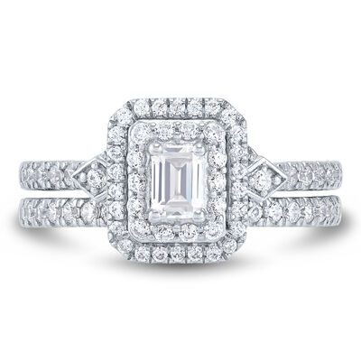 Lab Grown Diamond Emerald-Cut Halo Engagement Ring Set in 10K White Gold (1 ct. tw.)