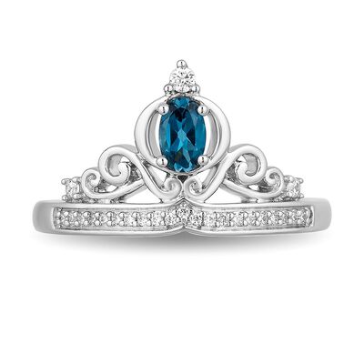 Cinderella London Blue Topaz Carriage Ring with Diamonds in Sterling Silver (1/10 ct. tw.)