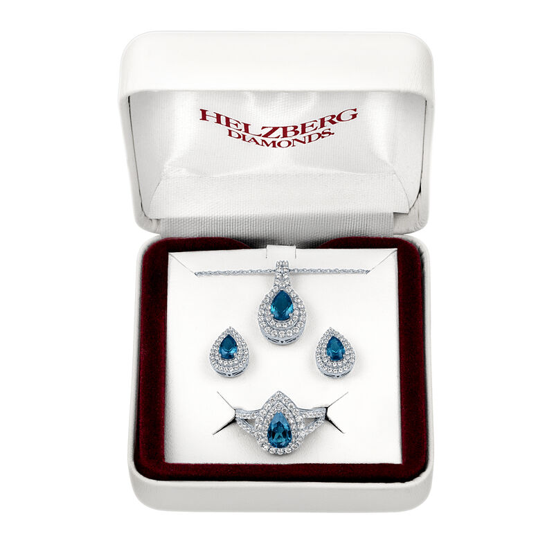 London Blue Topaz and Lab-Created White Sapphire Pendant, Earrings and Ring Set in Sterling Silver