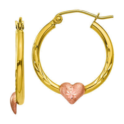 Heart Hoop Earrings in 14K Yellow & Rose Gold