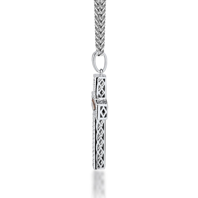 Men&rsquo;s Cross Pendant with White &amp; Champagne Diamonds in Sterling Silver &#40;5/8 ct. tw.&#41;