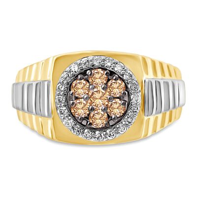 Men's 3/4 ct. tw. Champagne & White Diamond Ring in 10K Yellow & White Gold