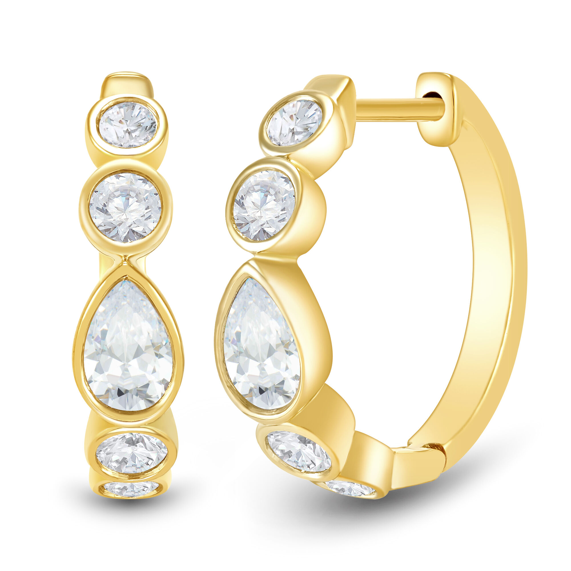 Lab Grown Diamond Round &amp; Pear-Shaped Bezel Hoops in 14K Yellow Gold &#40;1 ct. tw.&#41;