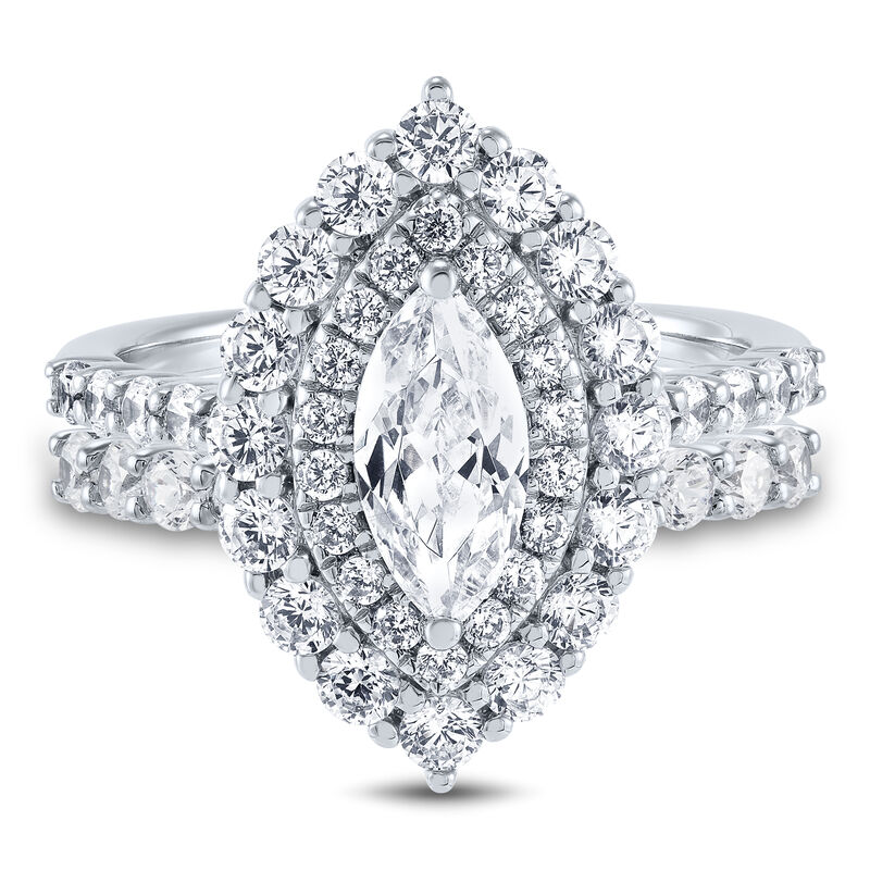 Lab Grown Diamond Marquise-Cut Halo Bridal Set in 14K White Gold &#40;2 1/2 ct. tw.&#41;