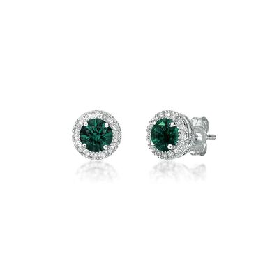 Lab-Created Emerald & 1/7 ct. tw. Diamond Earrings in Sterling Silver
