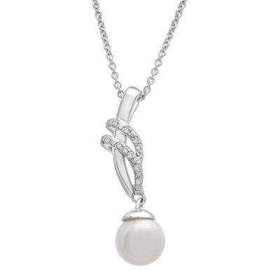 Pearl & Diamond Accent Pendant in Sterling Silver