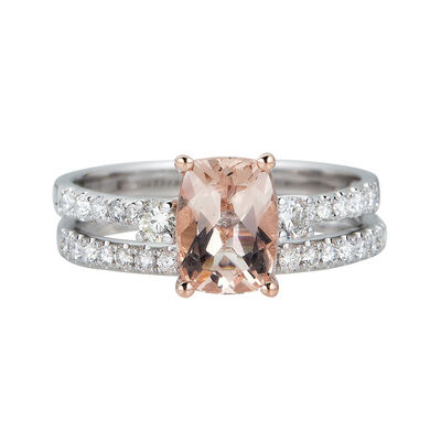 Morganite & 1/2 ct. tw. Diamond Engagement Ring Set in 14K White & Rose Gold