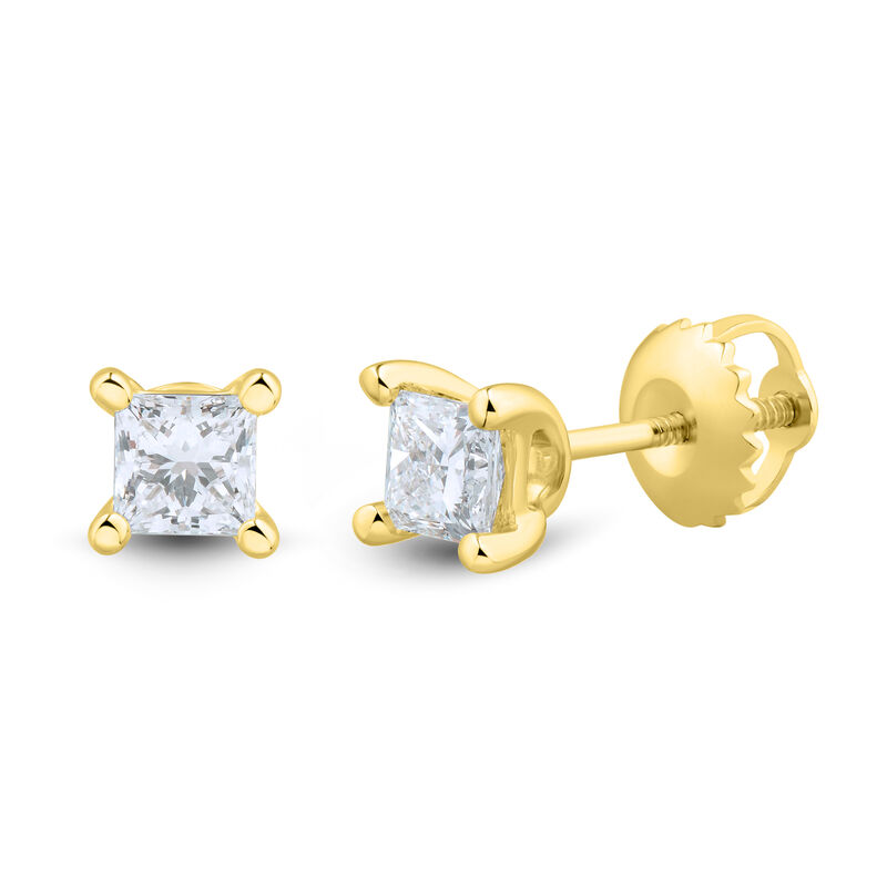 Lab Grown Diamond Stud Earrings with Princess-Cut Solitaires in 14K Yellow Gold &#40;1/2 ct. tw.&#41;  