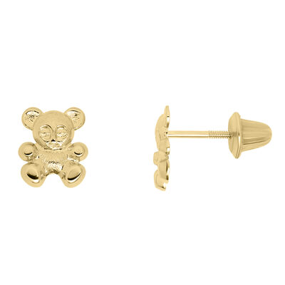Children’s Teddy Bear Earrings in 14K Yellow Gold