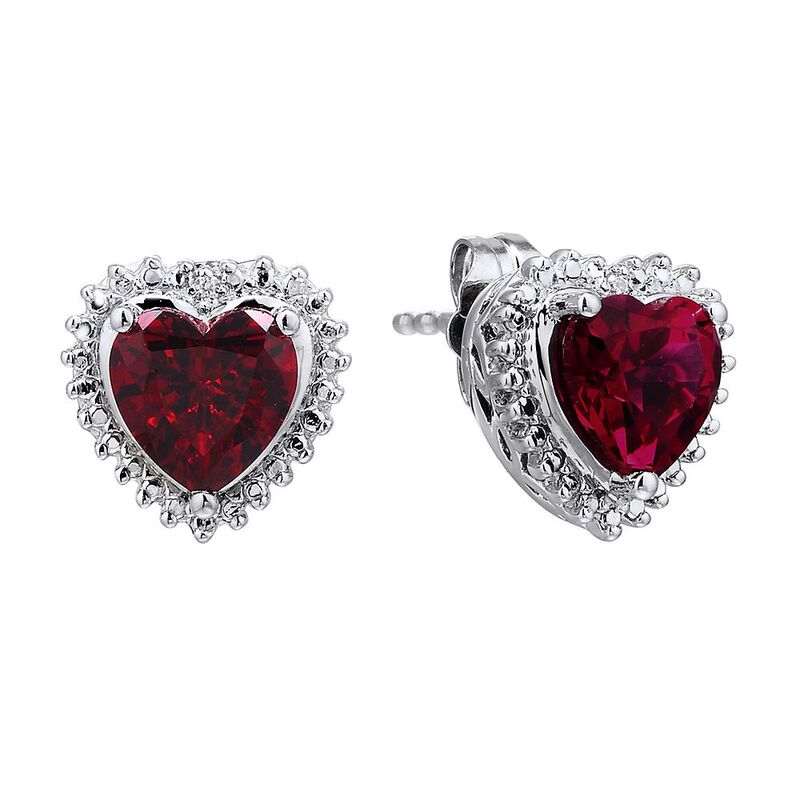 Gemstone Diamond Heart Earrings in Sterling Silver