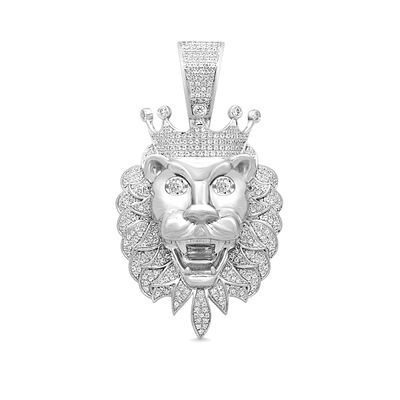 Lion Head Charm with Diamonds in Sterling Silver (1 ct. tw.)