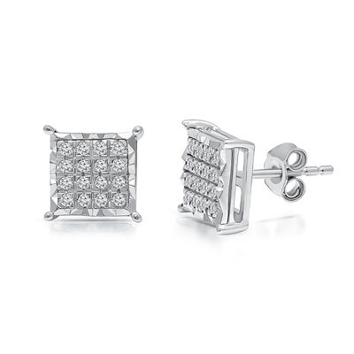 Diamond Square-shaped Cluster Earring in Sterling Silver (1/4 ct. tw.)