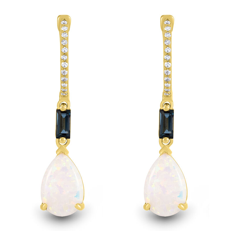 Lab-Created Opal, London Blue Topaz &amp; Diamond Accent Drop Earrings in 10K Yellow Gold 