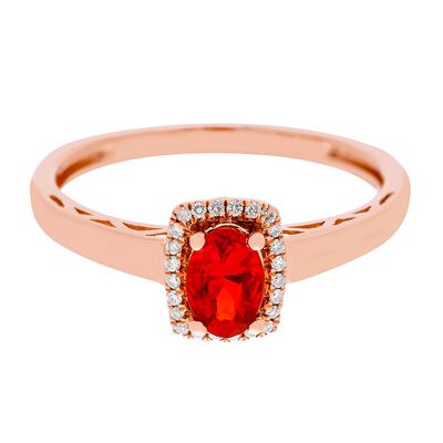 Fire Opal & Diamond Halo Ring in 10K Rose Gold
