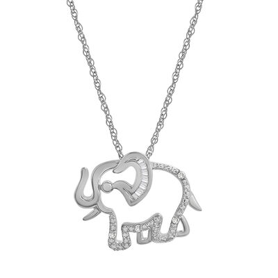 Elephant pendant with Diamond Accent in Sterling Silver