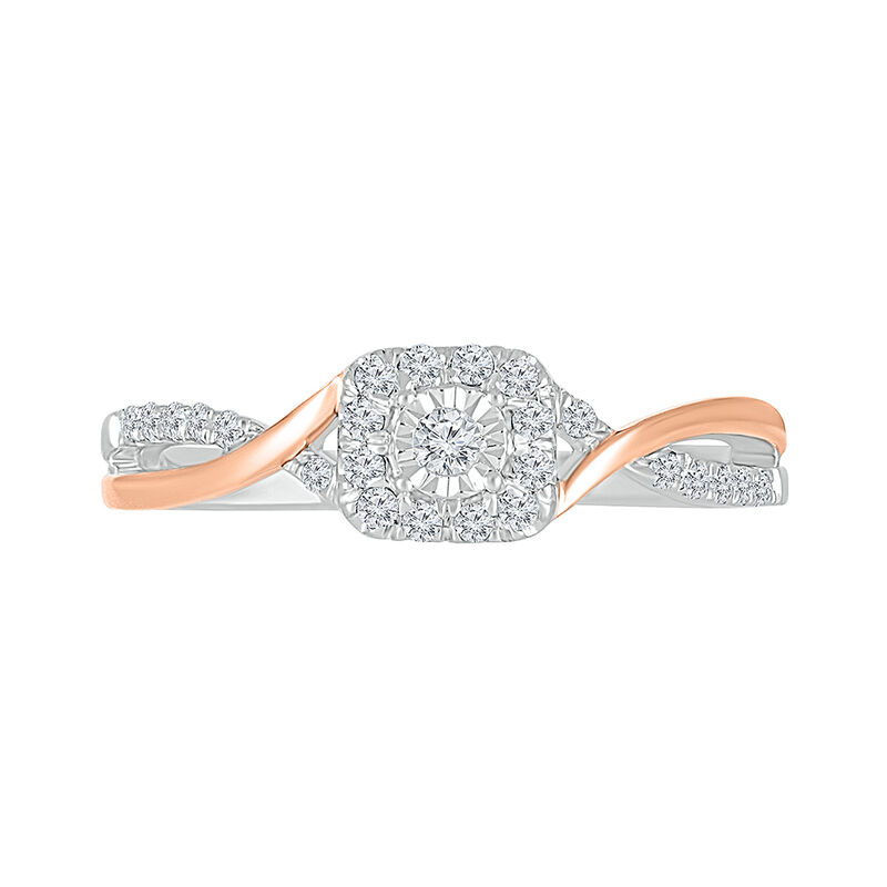 Halo Promise Ring with Diamond Twist Band in Sterling Silver &amp; 10K Rose Gold &#40;1/5 ct. tw.&#41;