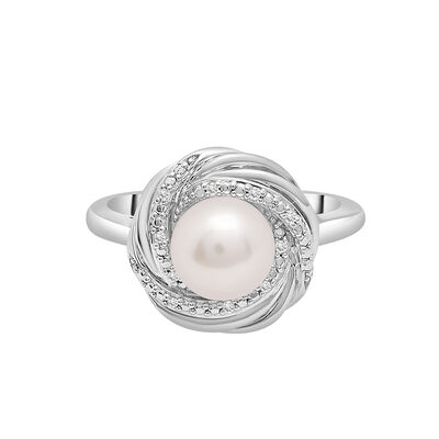 Pearl & Lab Created White Sapphire Nest Ring in Sterling Silver