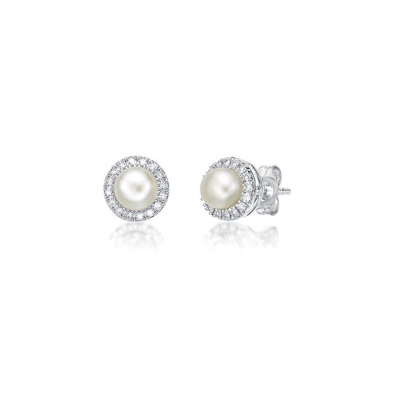 Freshwater Cultured Pearl &amp; 1/7 ct. tw. Diamond Earrings in Sterling Silver