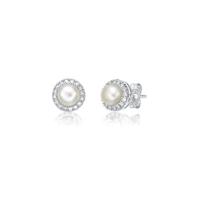 Freshwater Cultured Pearl & 1/7 ct. tw. Diamond Earrings in Sterling Silver