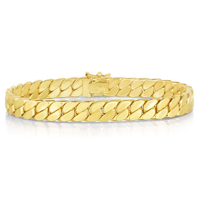 Polished Miami Cuban Bracelet in 14K Yellow Gold, 8MM, 8” 
