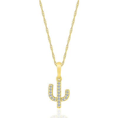 Cactus Pendant with Diamond Accents in 10K Yellow Gold