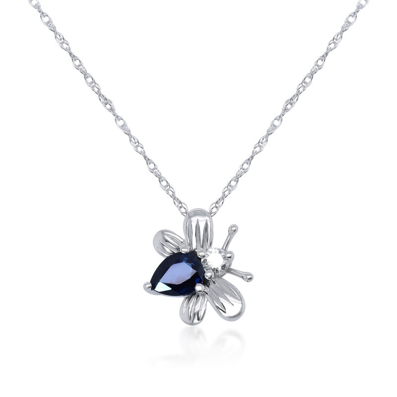 Pear-Shaped Blue Sapphire &amp; Diamond Bee Pendant in 10K White Gold
