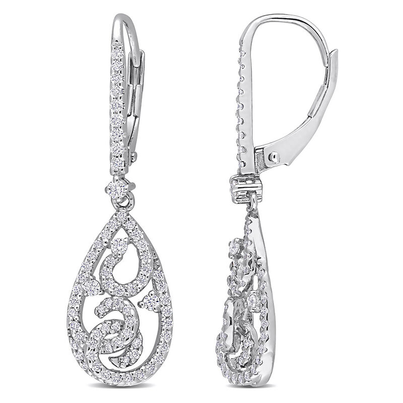 Moissanite Drop Earrings with Filigree in Sterling Silver &#40;4/5 ct. tw.&#41;