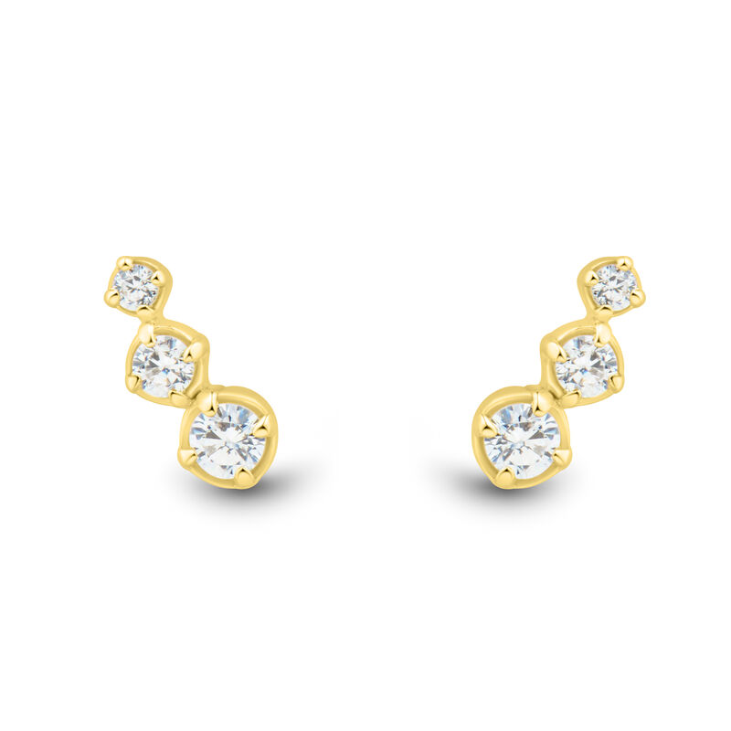 Lab Grown Diamond Three-Stone Crawler Stud Earrings in Vermeil &#40;1/7 ct. tw.&#41;