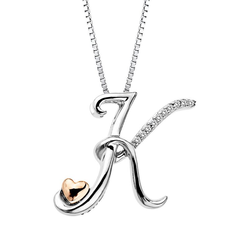Diamond Initial Pendant in Sterling Silver &amp; 14K Rose Gold