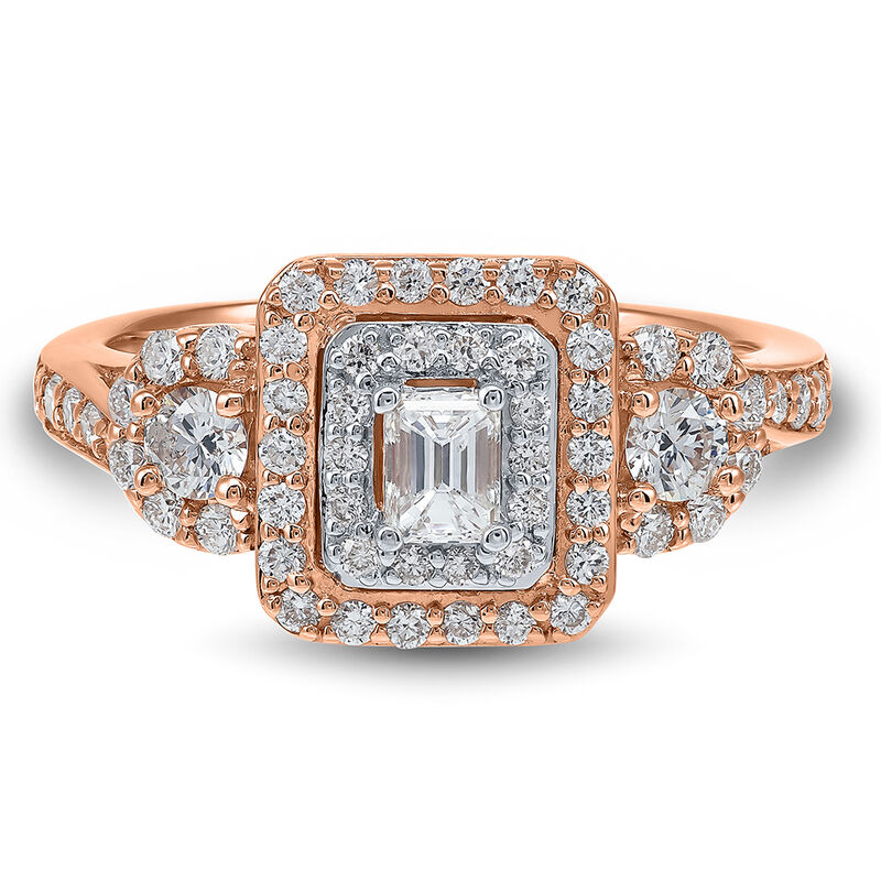 Double Halo Emerald-Cut Diamond Engagement Ring in 14K Rose Gold &#40;1 ct. tw.&#41;