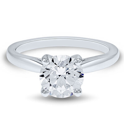 lab grown diamond round solitaire engagement ring with taper in 14k white gold (2 ct.)