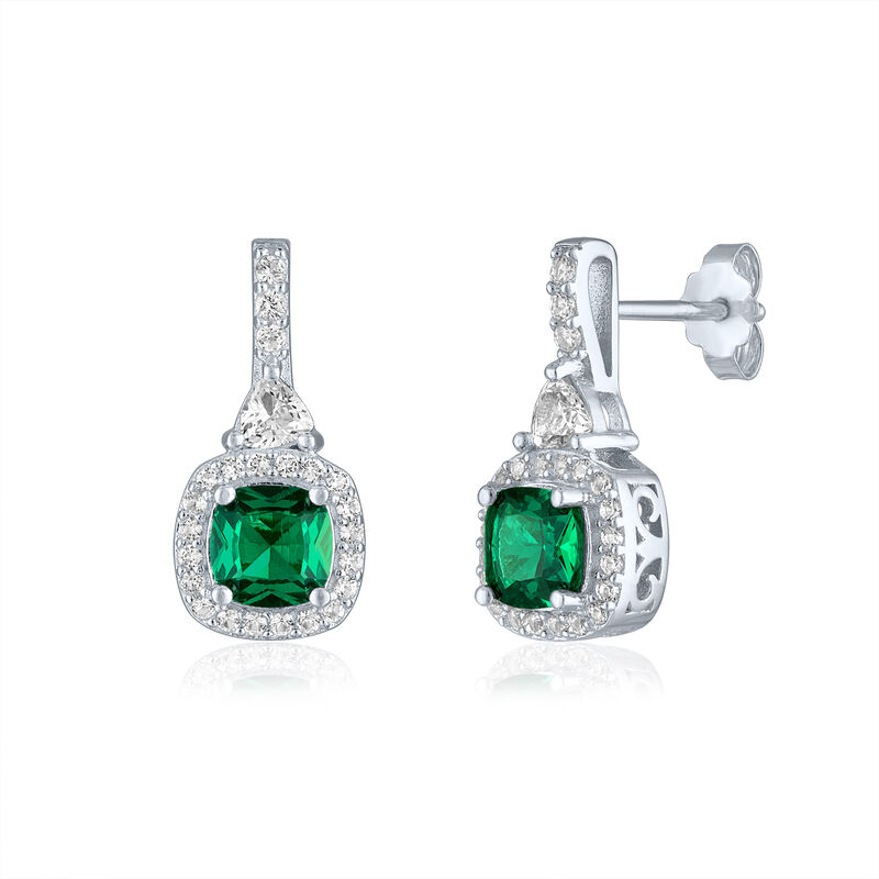 Lab-Created Emerald and Lab-Created White Sapphire Halo Earrings in Sterling Silver