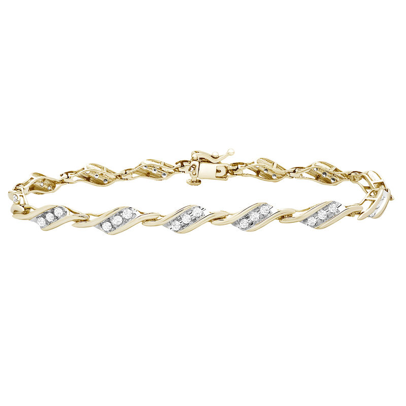Diamond Bracelet with Bypass Links in 10K Yellow Gold &#40;1 ct. tw.&#41;