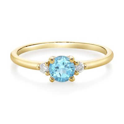 Swiss Blue Topaz & Diamond Ring in 10K Yellow Gold