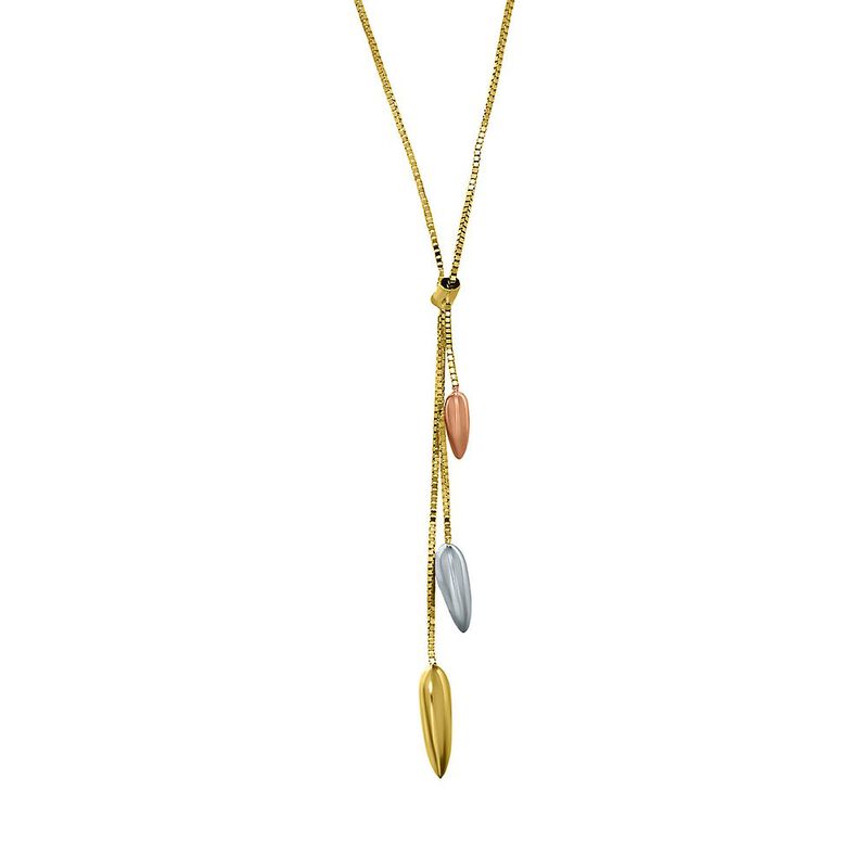 Tricolor Graduated Dangle Hearts Necklace in 14K Gold