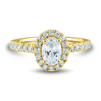 lab grown diamond oval engagement ring with halo in 14k yellow gold (1 1/4 ct. tw.)