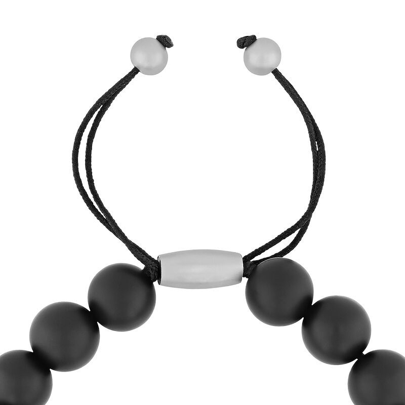 Onyx Bead Bracelet in Gray Stainless Steel