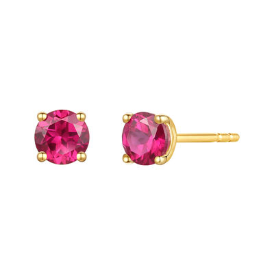 Round Ruby Stud Earrings in 14K Yellow Gold