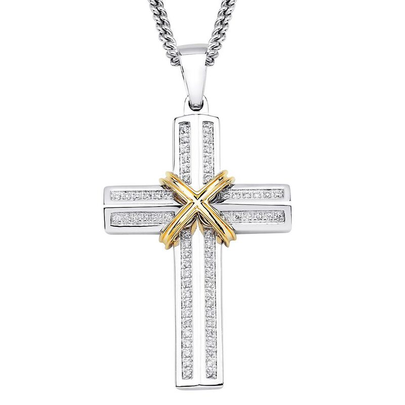 1/3 ct. tw. Diamond Cross Pendant in Sterling Silver & 10K Yellow Gold ...
