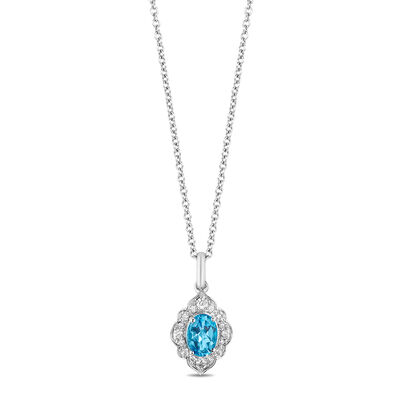 Jasmine Swiss Blue Topaz & Diamond Pendant in Sterling Silver (1/7 ct. tw.)