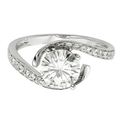 Round Moissanite Ring with Bypass Band in 14K White Gold (1 3/4 ct. tw.)
