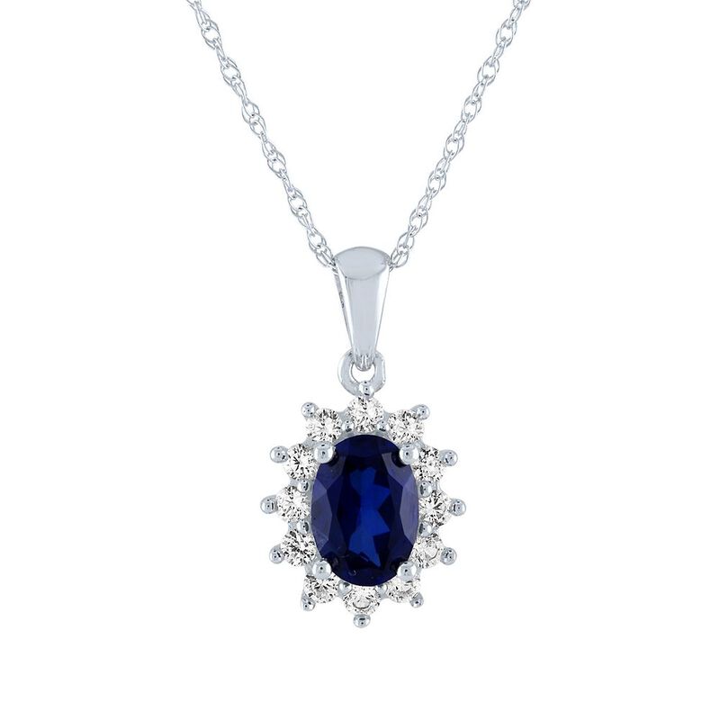 Lab Created Blue &amp; White Sapphire Pendant in 10K White Gold