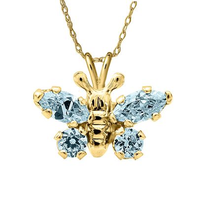 Children's Cubic Zirconia Pendant with Blue Butterfly in 14K Yellow Gold