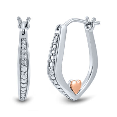 Diamond Accent Hoop Earrings in Sterling Silver and 14K Rose Gold
