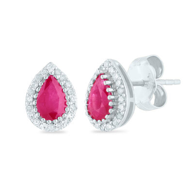Pear-Shaped Gemstone and Diamond Earrings in 14K White Gold (1/7 ct. tw.)