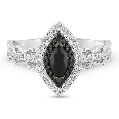 Dahlia Black Diamond and Diamond Halo Engagement Ring in 14K Gold (1 ct. tw.)