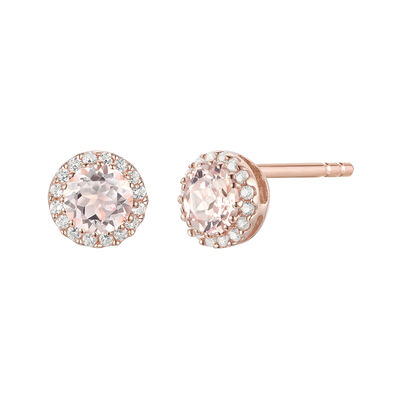 Morganite & Diamond Accent Stud Earrings in 14k Rose Gold