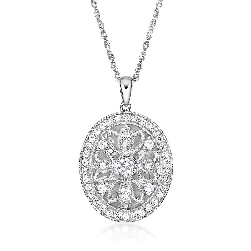Lab Created White Sapphire Oval Locket in Sterling Silver